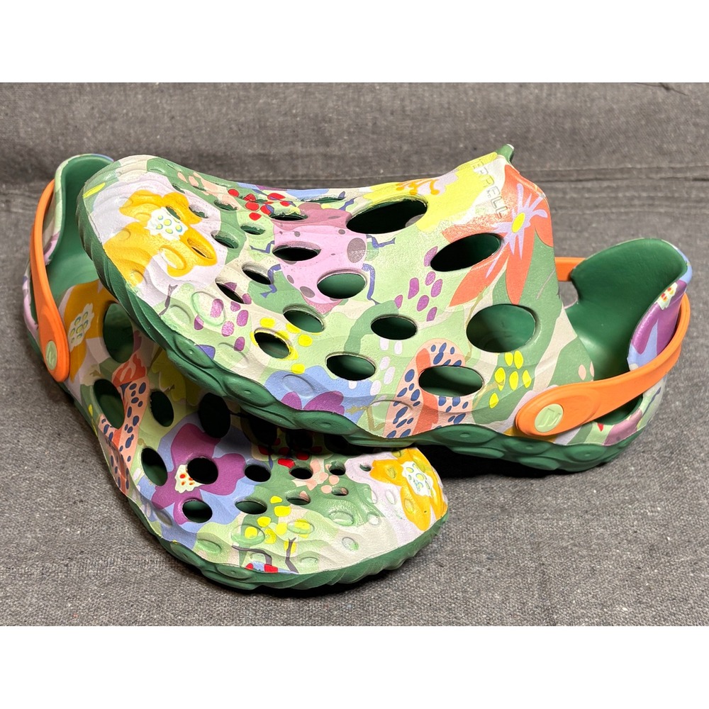 Merrell Hydro Moc Floral Water Shoes Mens 8.5 Womens 10 Green Orange Clogs - Picture 1 of 8